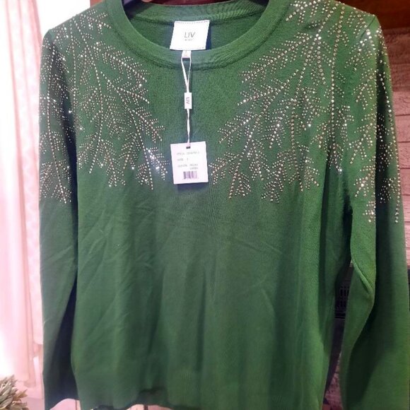 NWT LIV Milano Vegas Green Sweater with Embellishments Size Large MSRP $60 - Picture 1 of 6